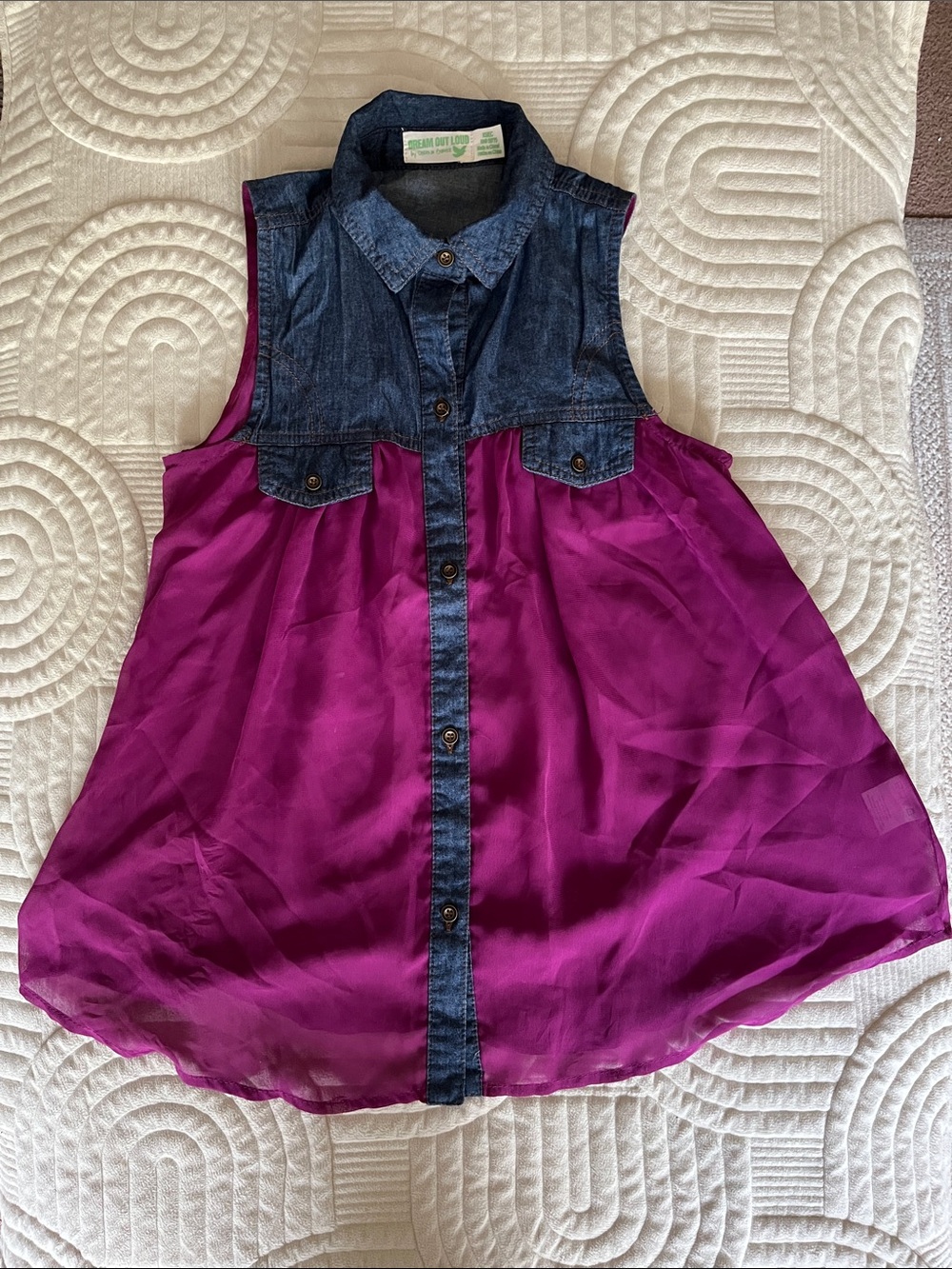 Denim Yoke Sleeveless Blouse for Juniors girls- Purple